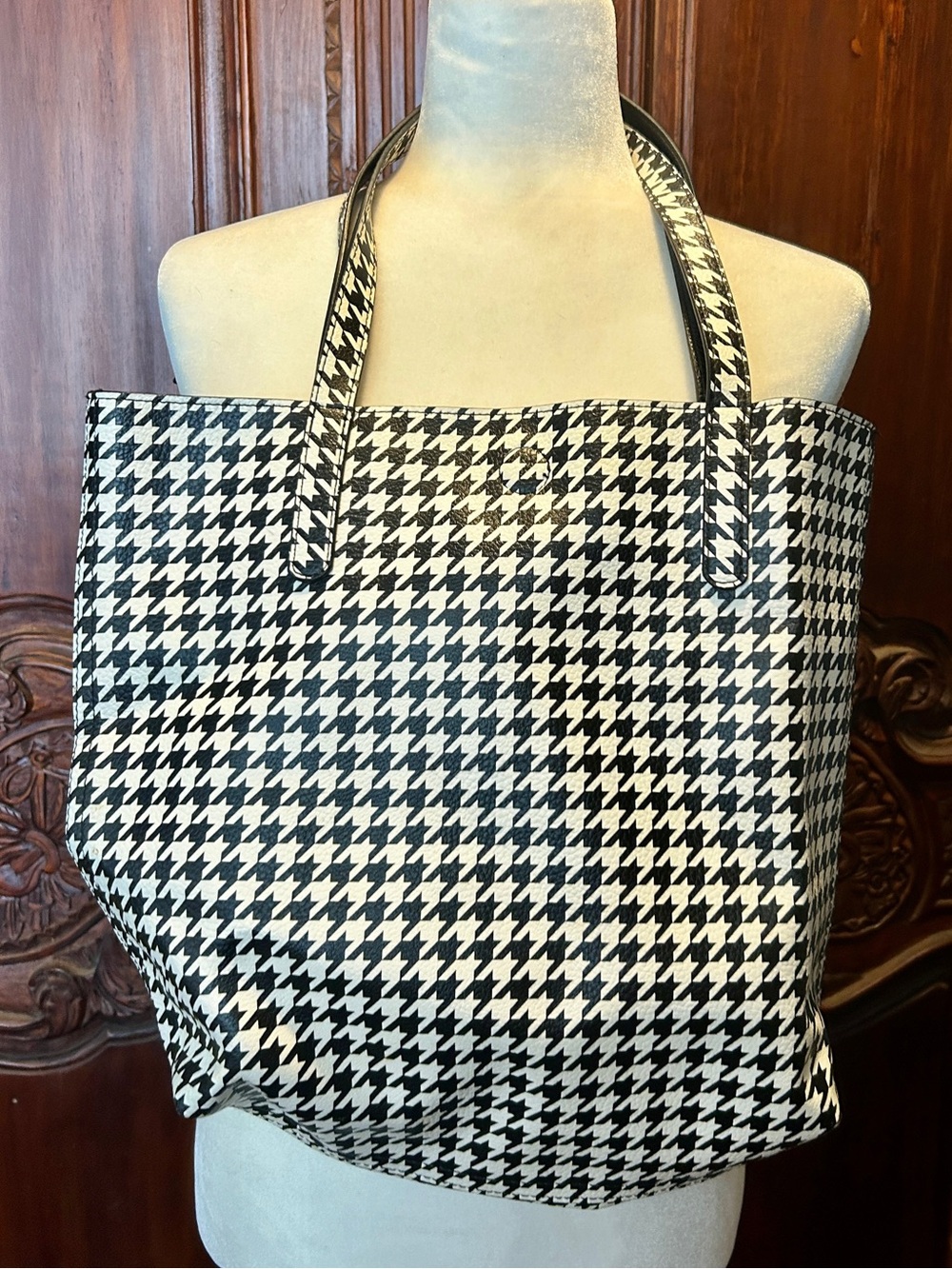 Black & White Houndstooth Tote Bag - Women's Everyday Shopper